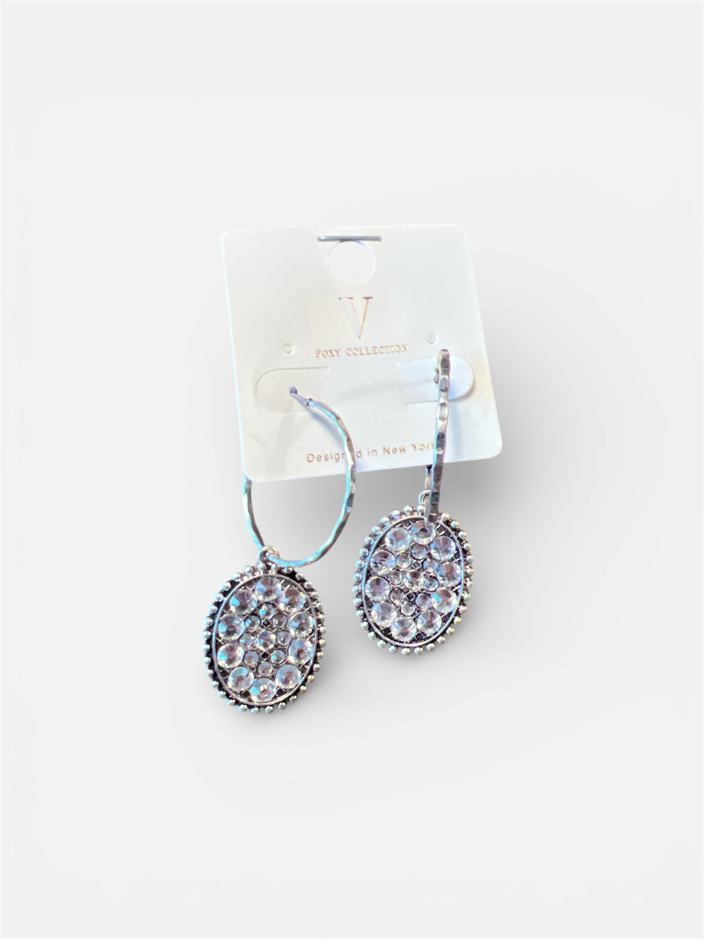 SILVER RHINESTONE HOOP DANGLE EARRINGS