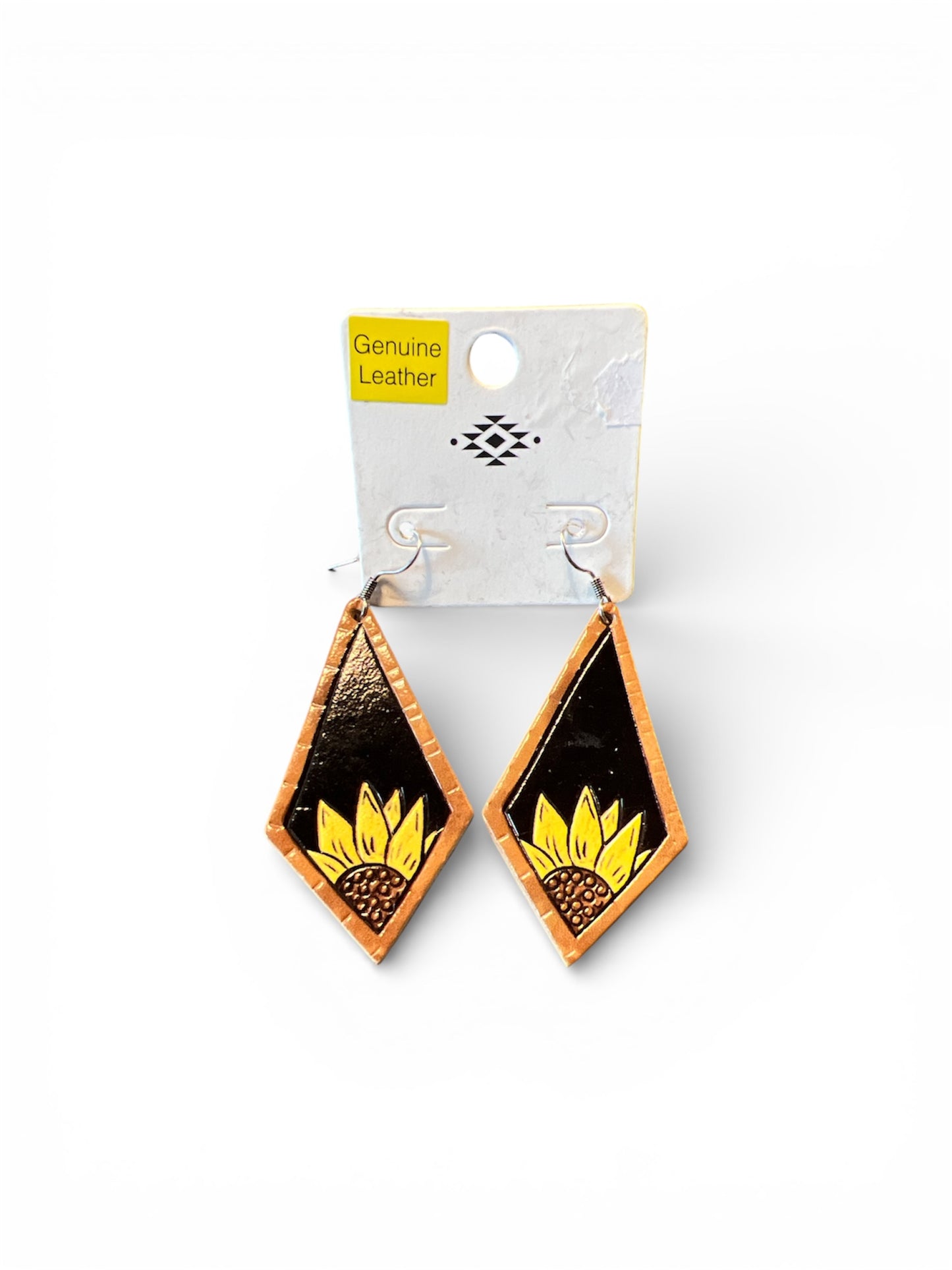 DIAMOND SUNFLOWER LEATHER EARRINGS