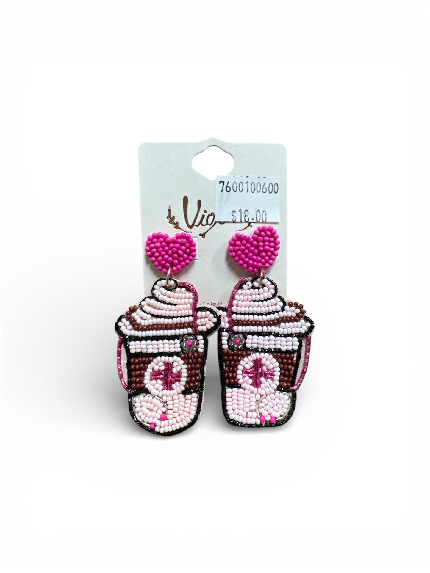 COFFEE AND STETHOSCOPE SEED BEAD EARRINGS