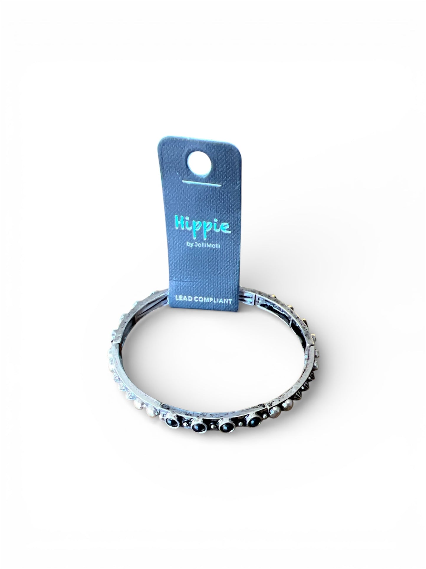 SILVER STRETCH BRACELET WITH BLACK STONES