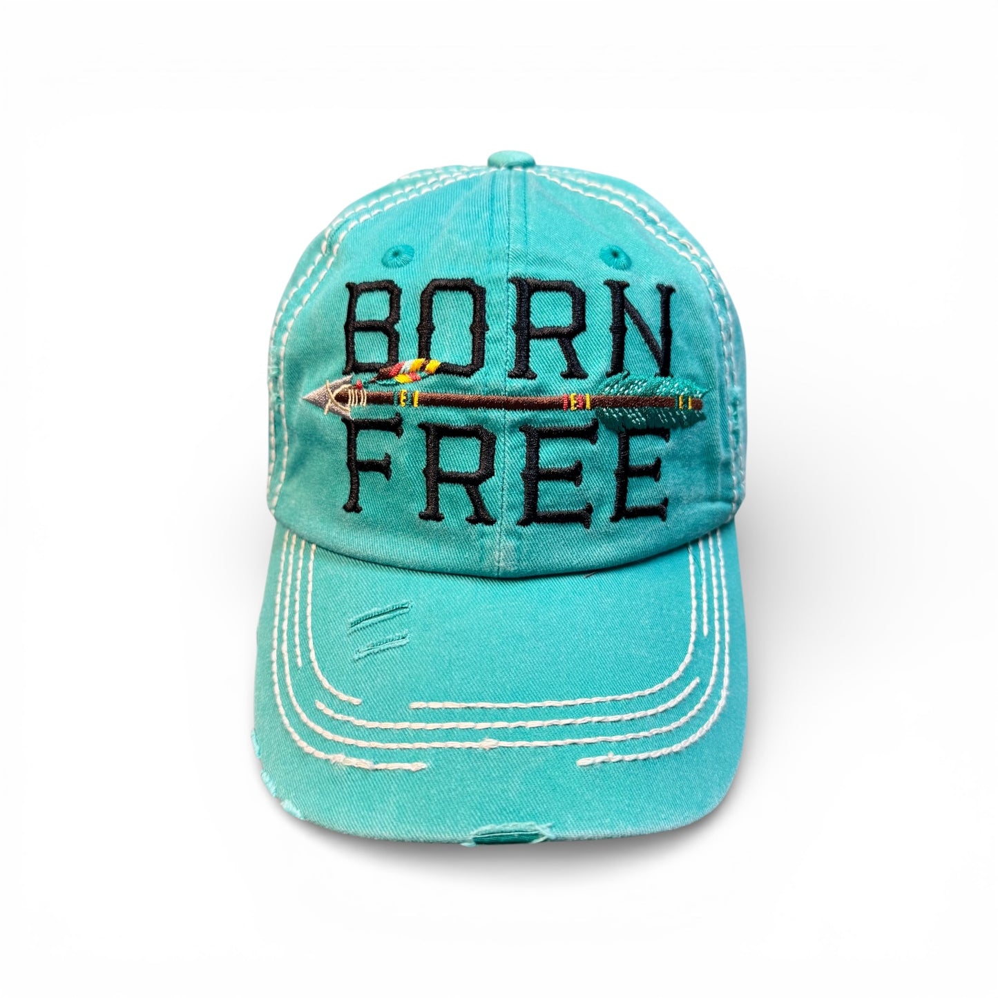 'BORN FREE' DISTRESSED BALL CAP