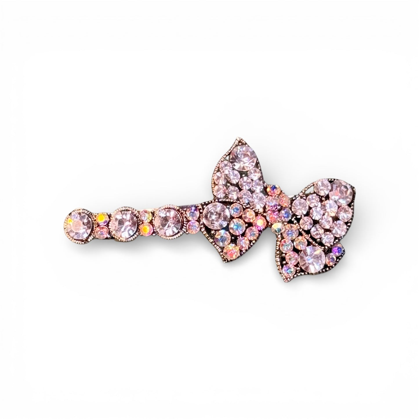 SMALL METAL BOW BARRETT WITH RHINESTONES