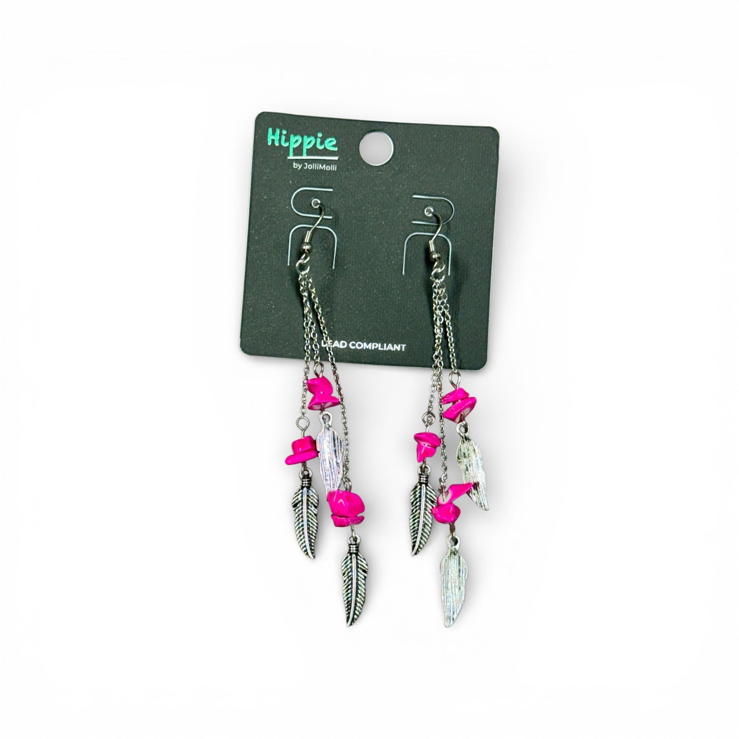 FEATHER AND STONE DANGLE EARRINGS