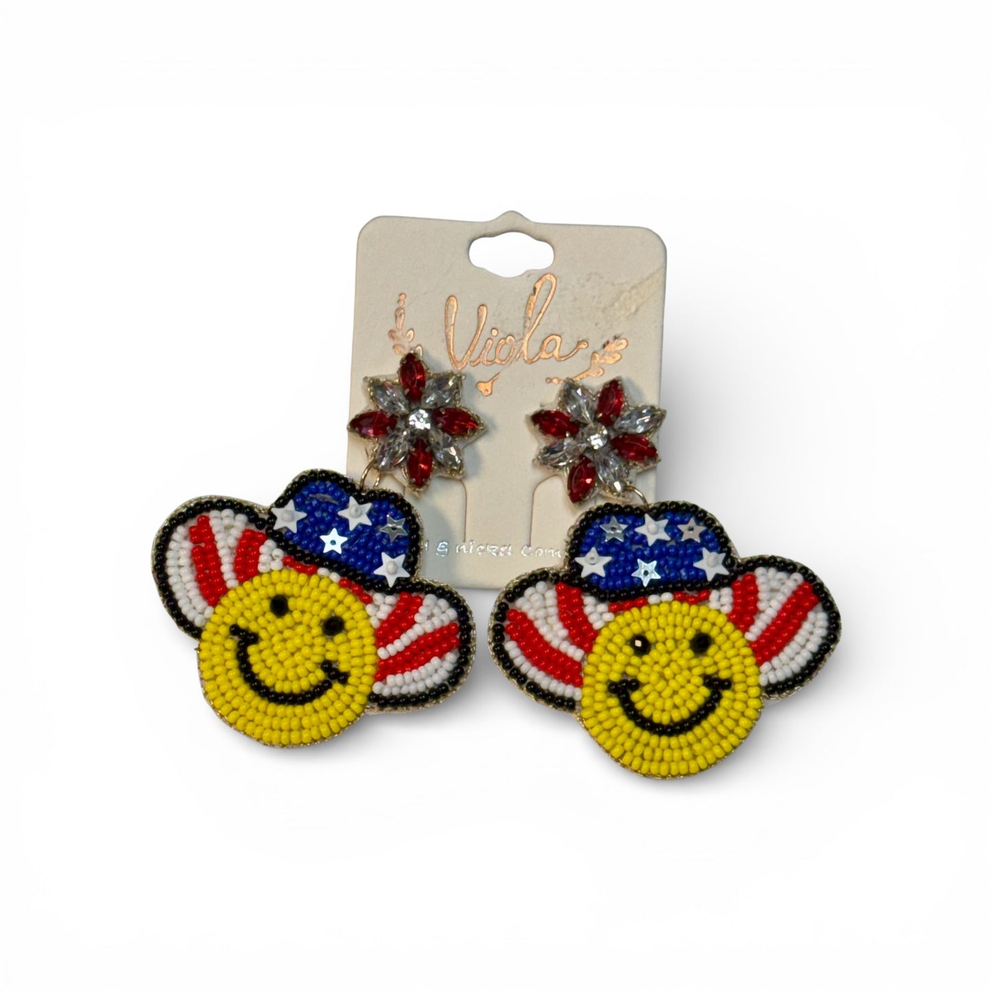 SMILE FACE AND FLAG HAT SEED BEAD EARRINGS