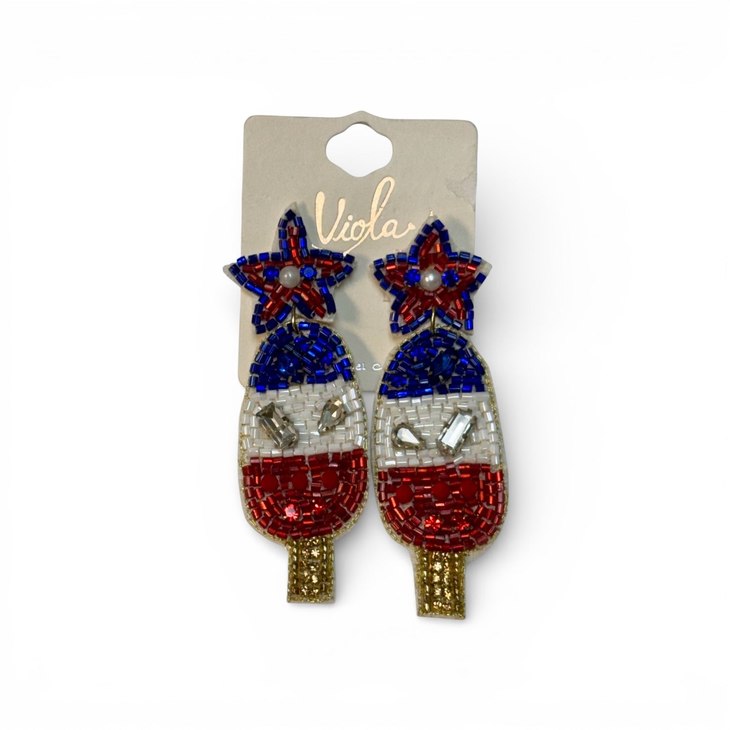 RED, WHITE, BLUE POPSICLE SEED BEAD EARRINGS