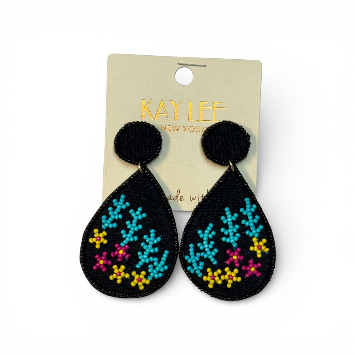 BLACK TEAR DROP SEED BEAD EARRINGS