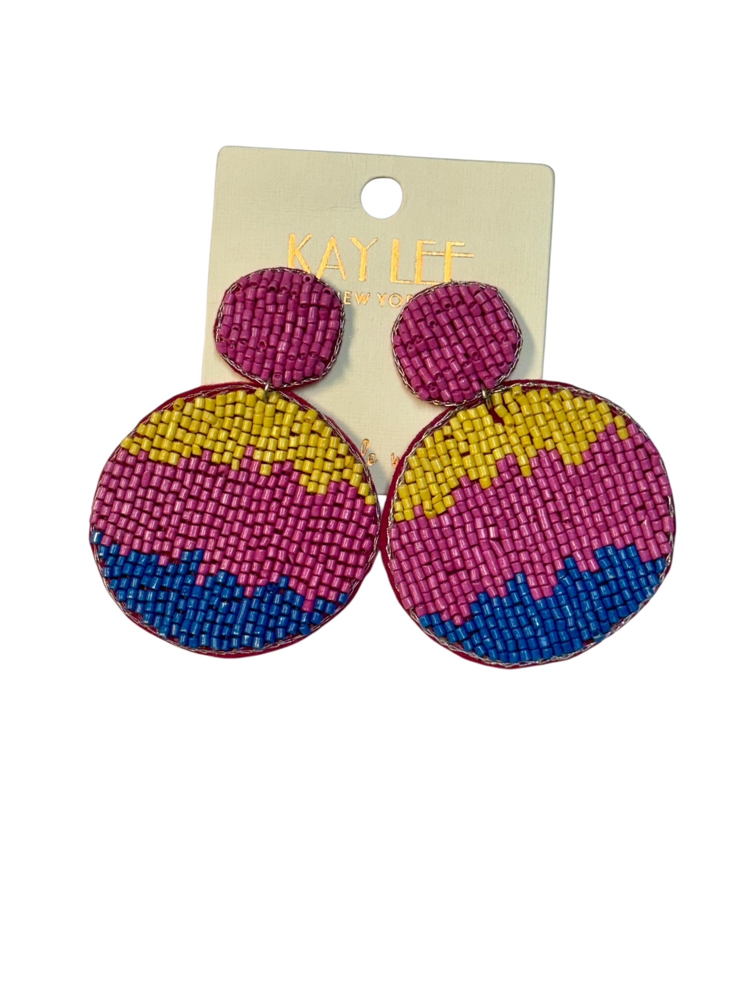 ROUND TRI COLOR SEED BEAD EARRINGS