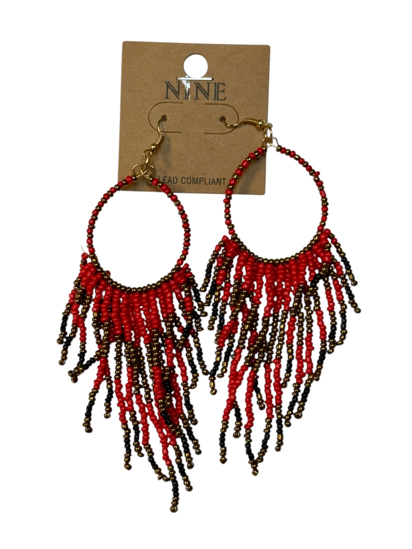 RED AND BLACK FRINGE SEED BEAD EARRINGS