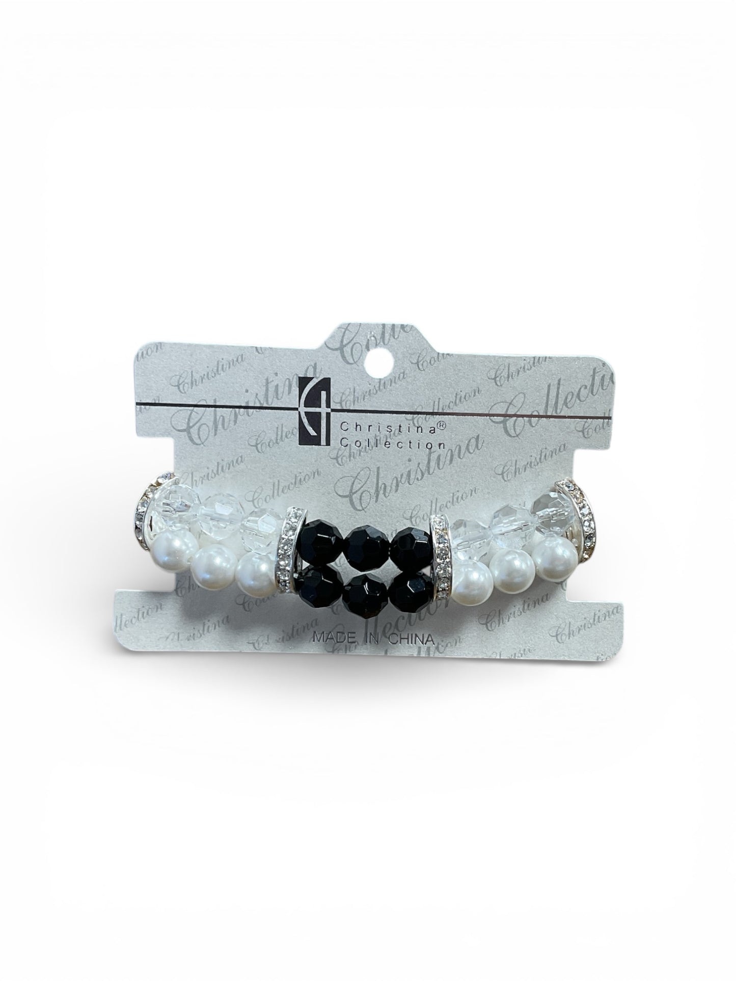 BLACK AND GLASS PEARL BRACELET