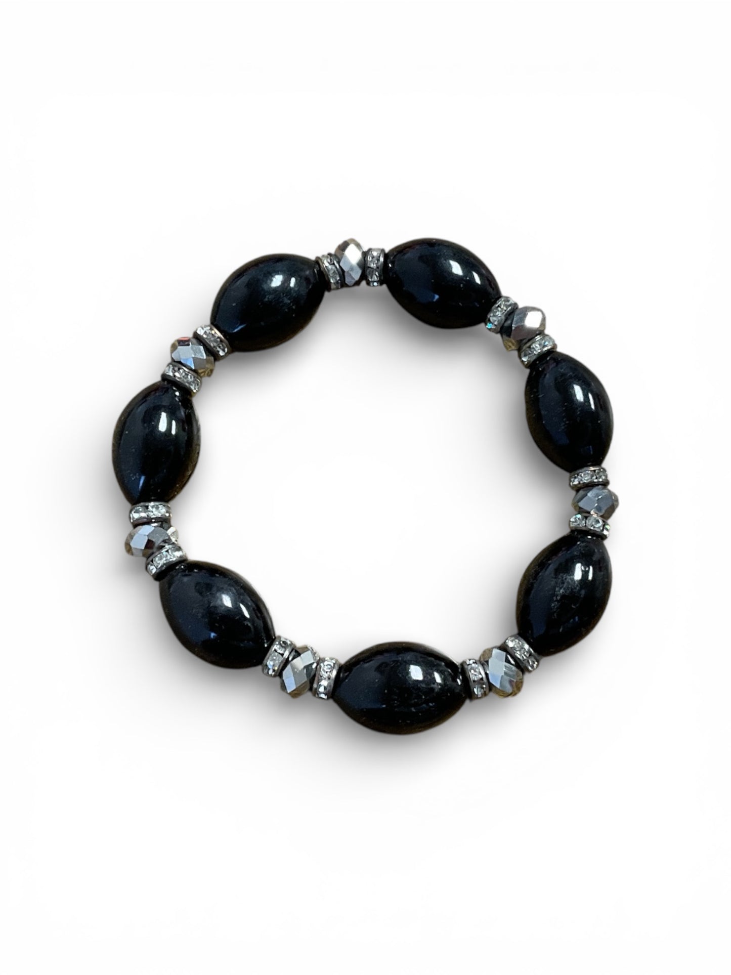 BLACK OVAL BEADED BRACELET