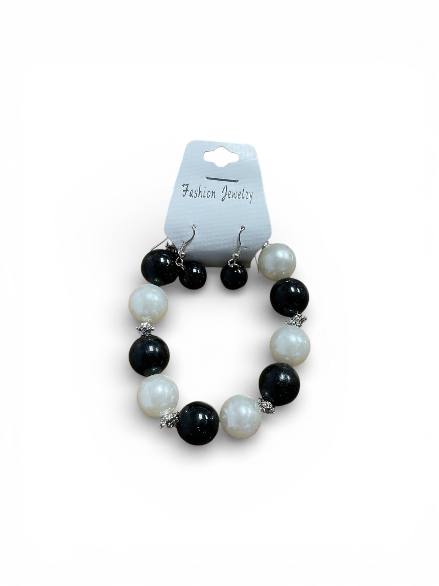 PEARL AND BLACK BEADED EARRING BRACELET SET