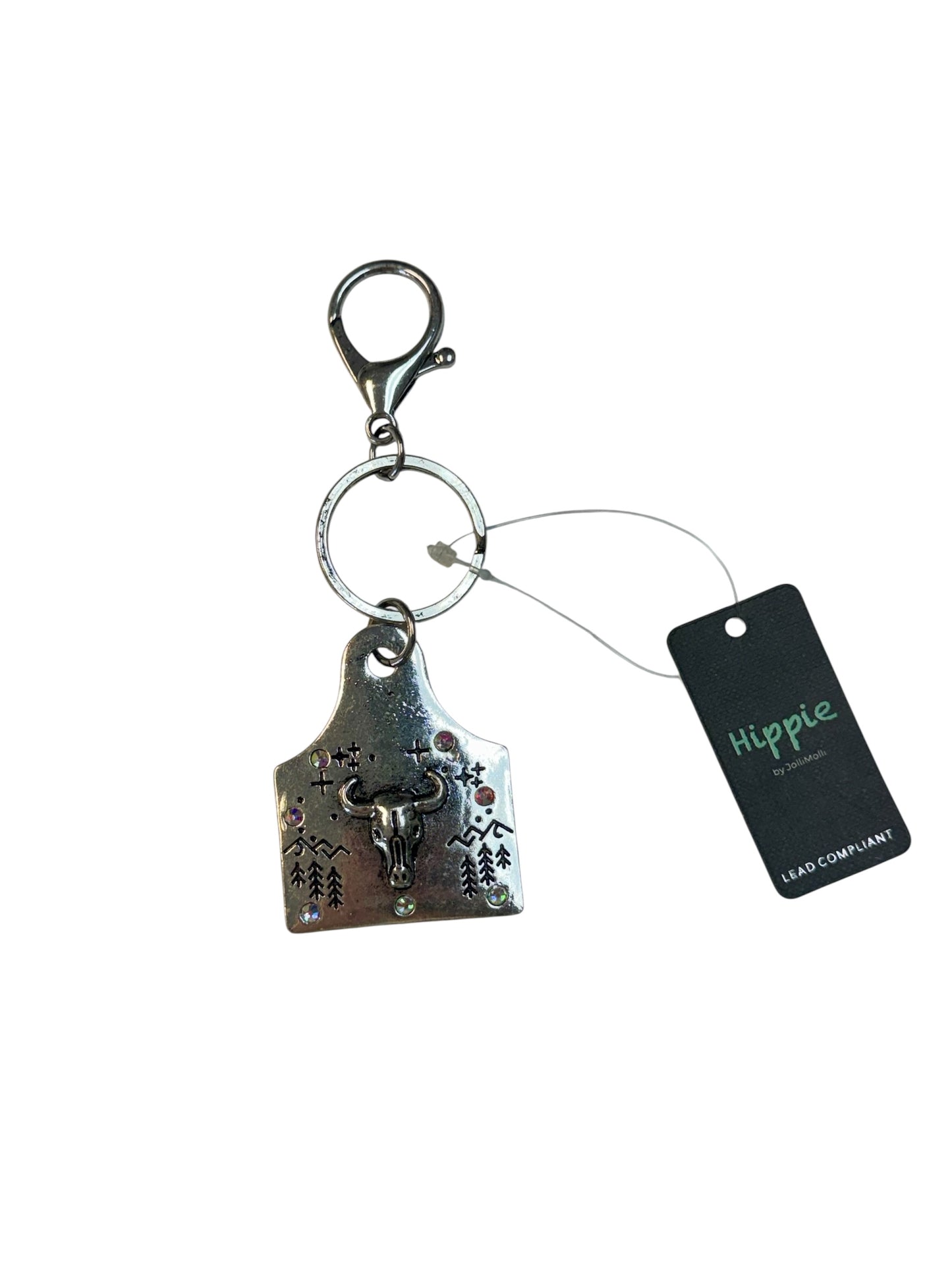 SILVER METAL SKULL KEYCHAIN WITH AB STONES