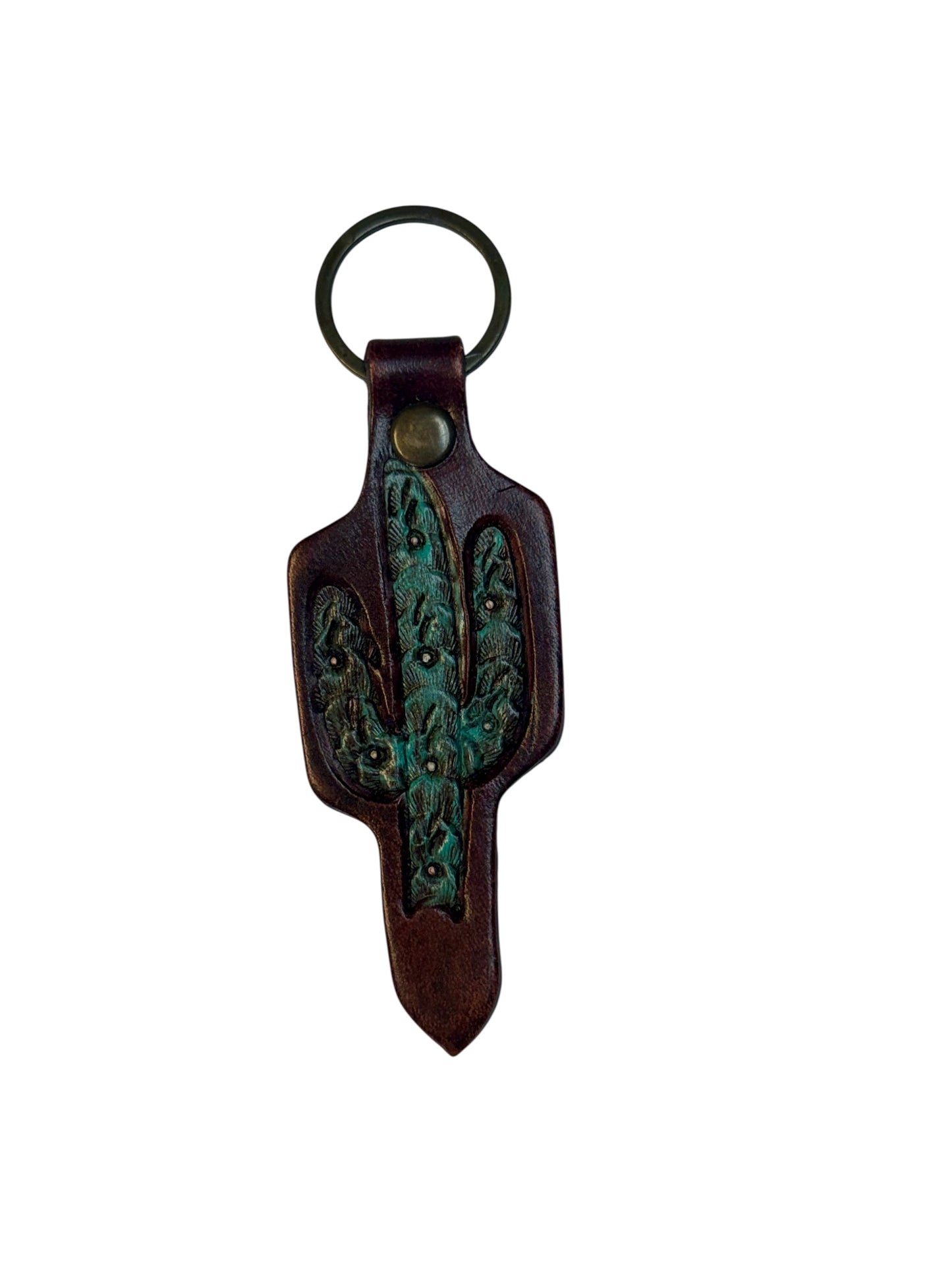LEATHER KEYCHAIN WITH CACTUS