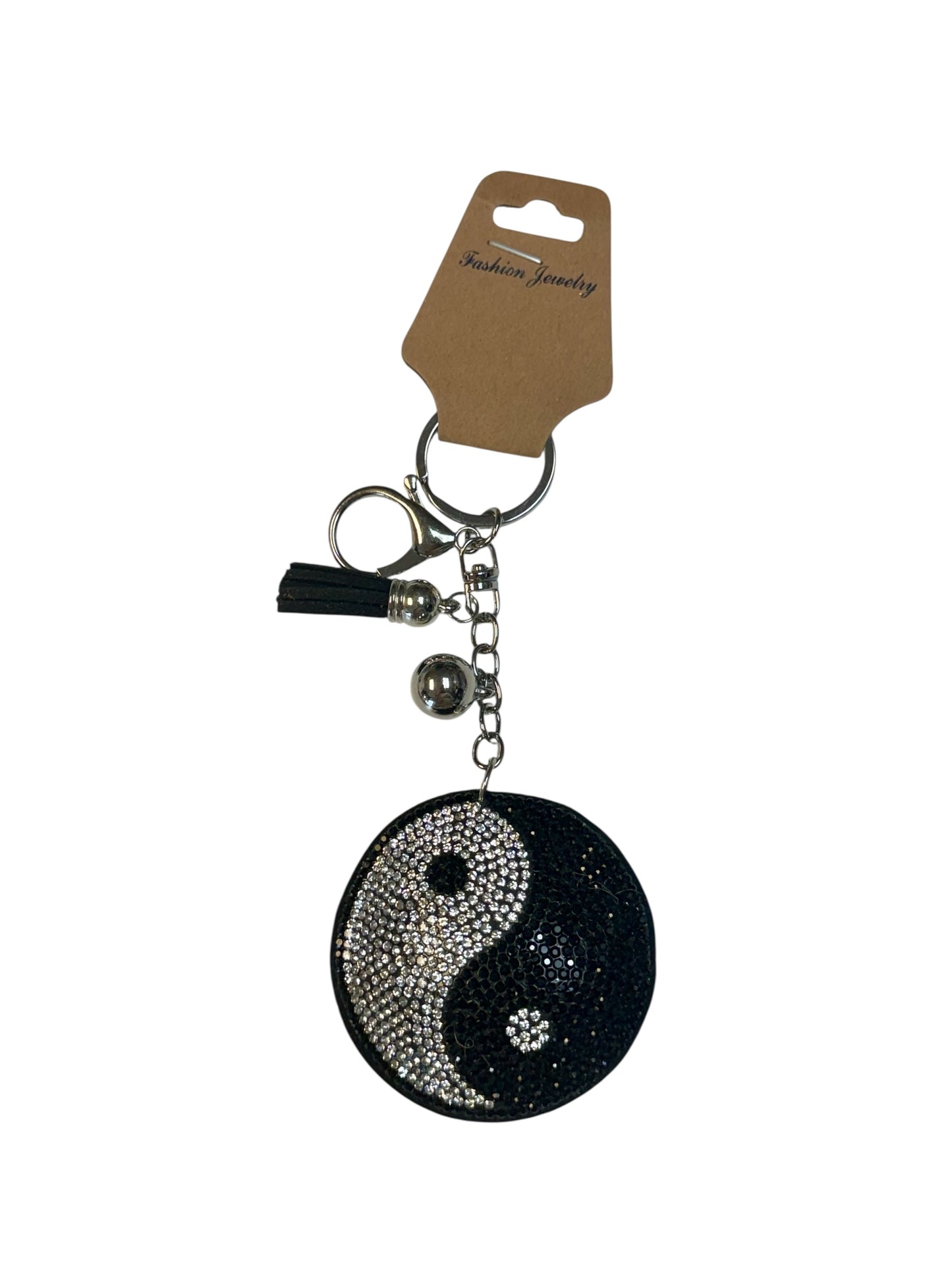 YIN AND YANG BLINGY PUFF KEYCHAIN