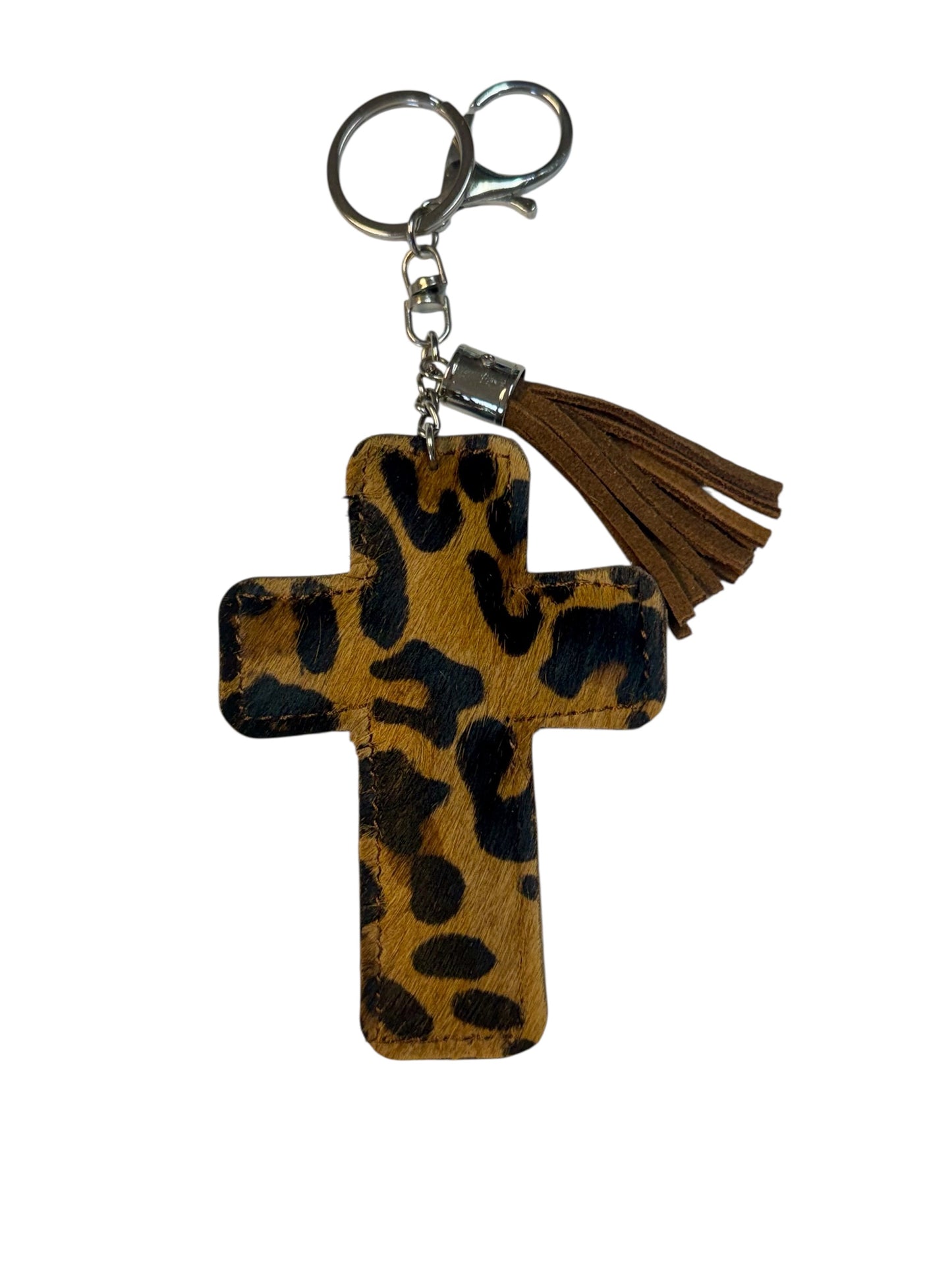 HAIR ON HIDE CROSS KEYCHAIN
