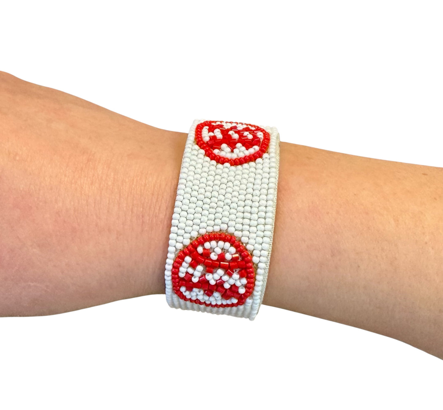 ADJUSTABLE SEED BEAD BASEBALL CUFF BRACELET