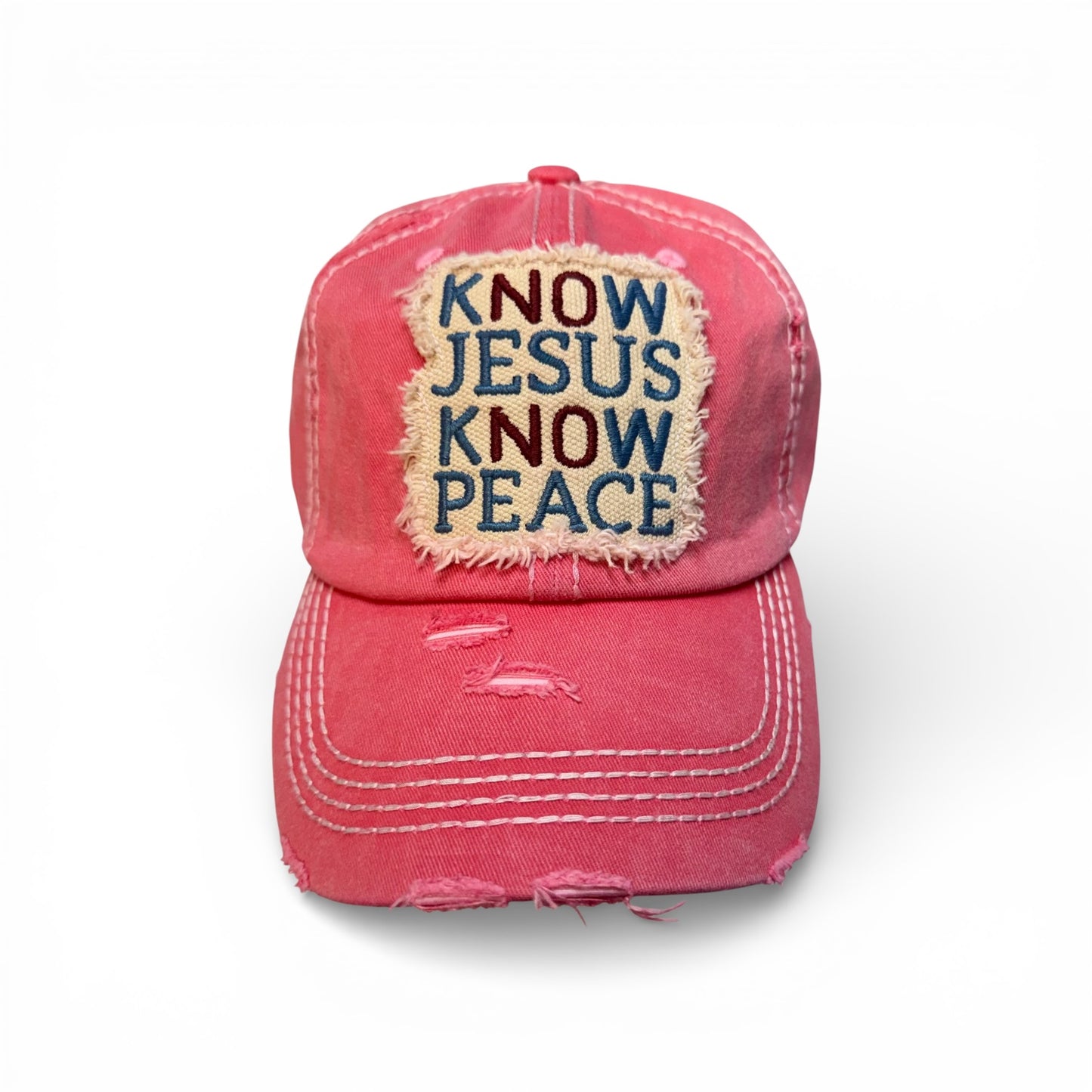 KNOW JESUS KNOW PEACE DISTRESSED BALL CAP
