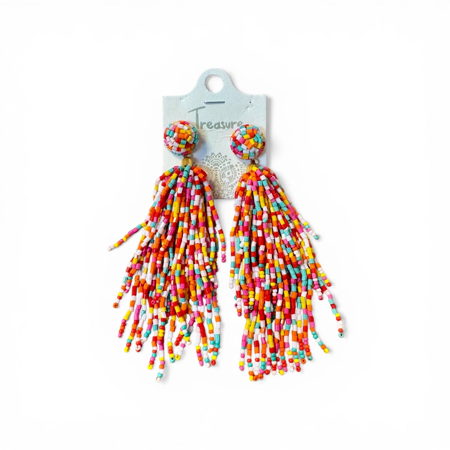 MULTI COLOR BEADED TASSEL EARRINGS