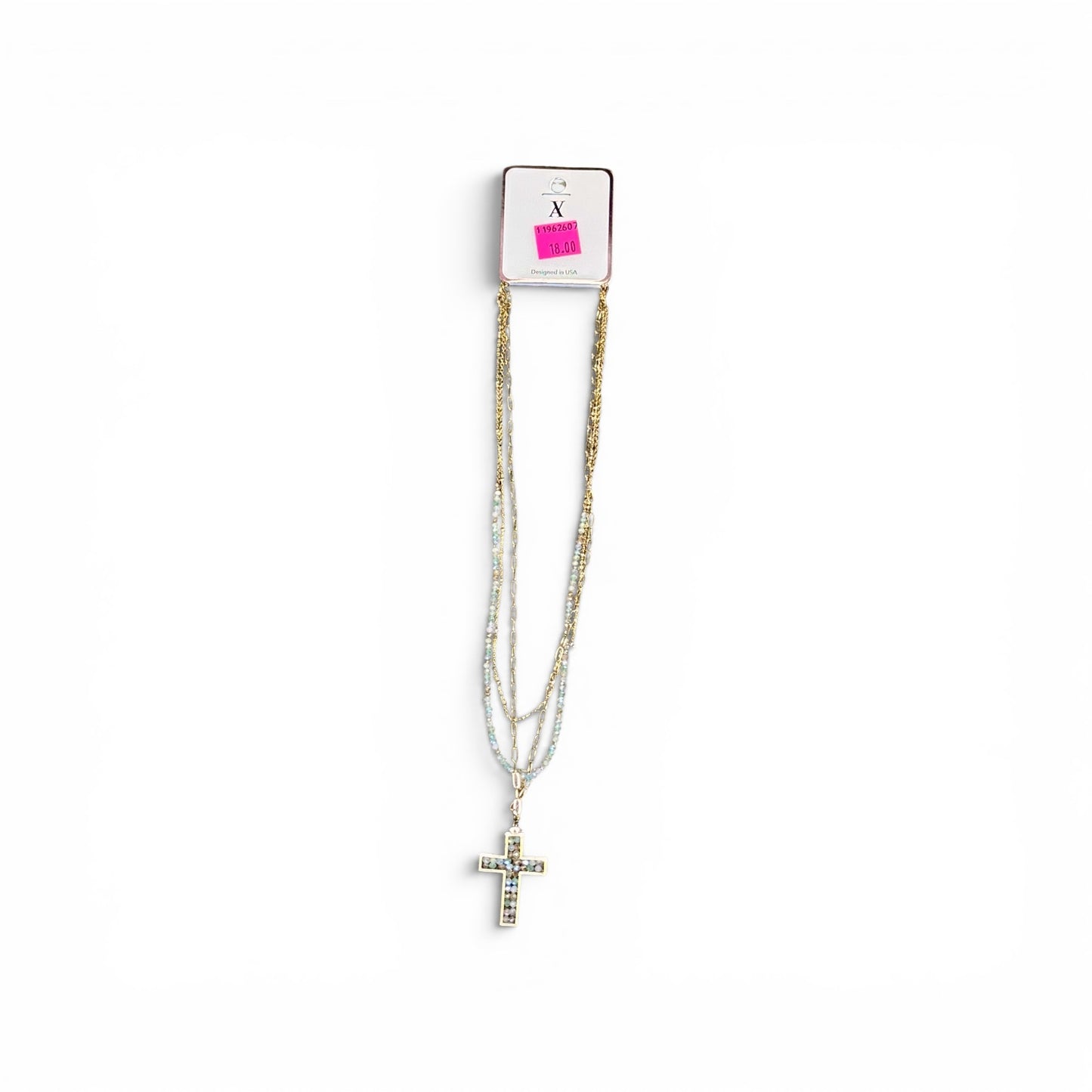 3 STRAND CHAIN AND BEAD CROSS NECKLACE