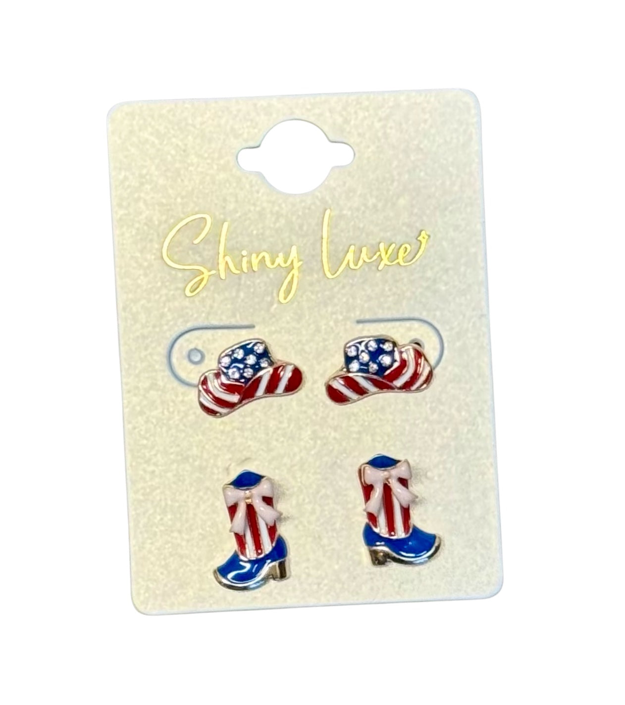 2 PAIR AMERICAN FLAG HAT AND BOOT EARRINGS