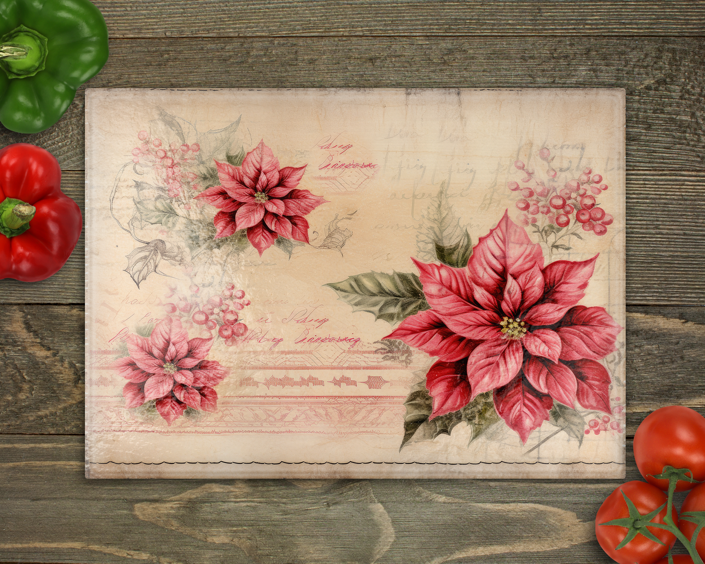 Poinsettia Vintage Glass Cutting Board