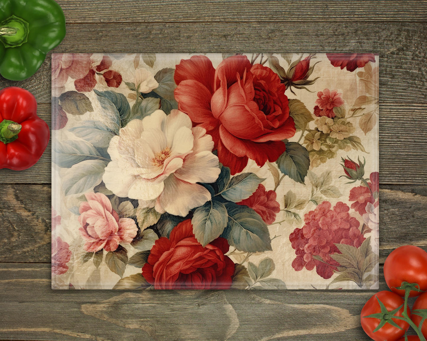 Roses Flowers Glass Cutting Board