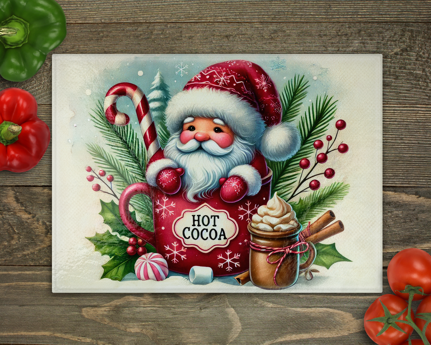 Santa Cocoa Glass Cutting Board
