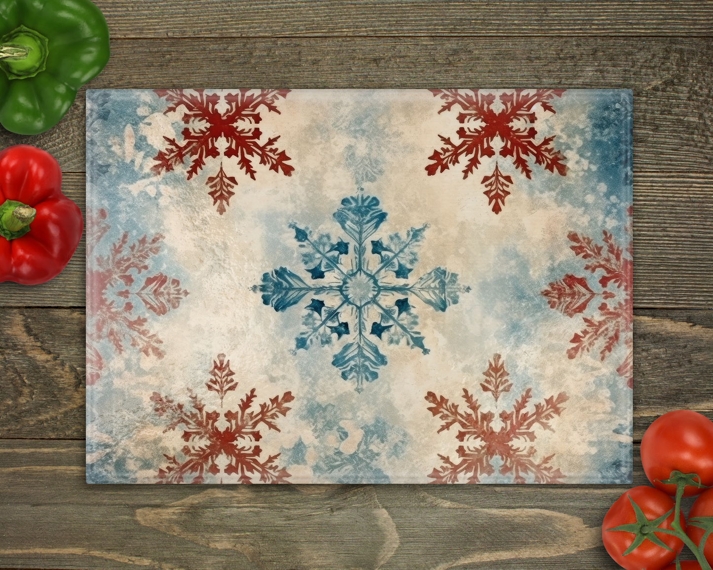 Rustic Big Snowflakes Glass Cutting Board