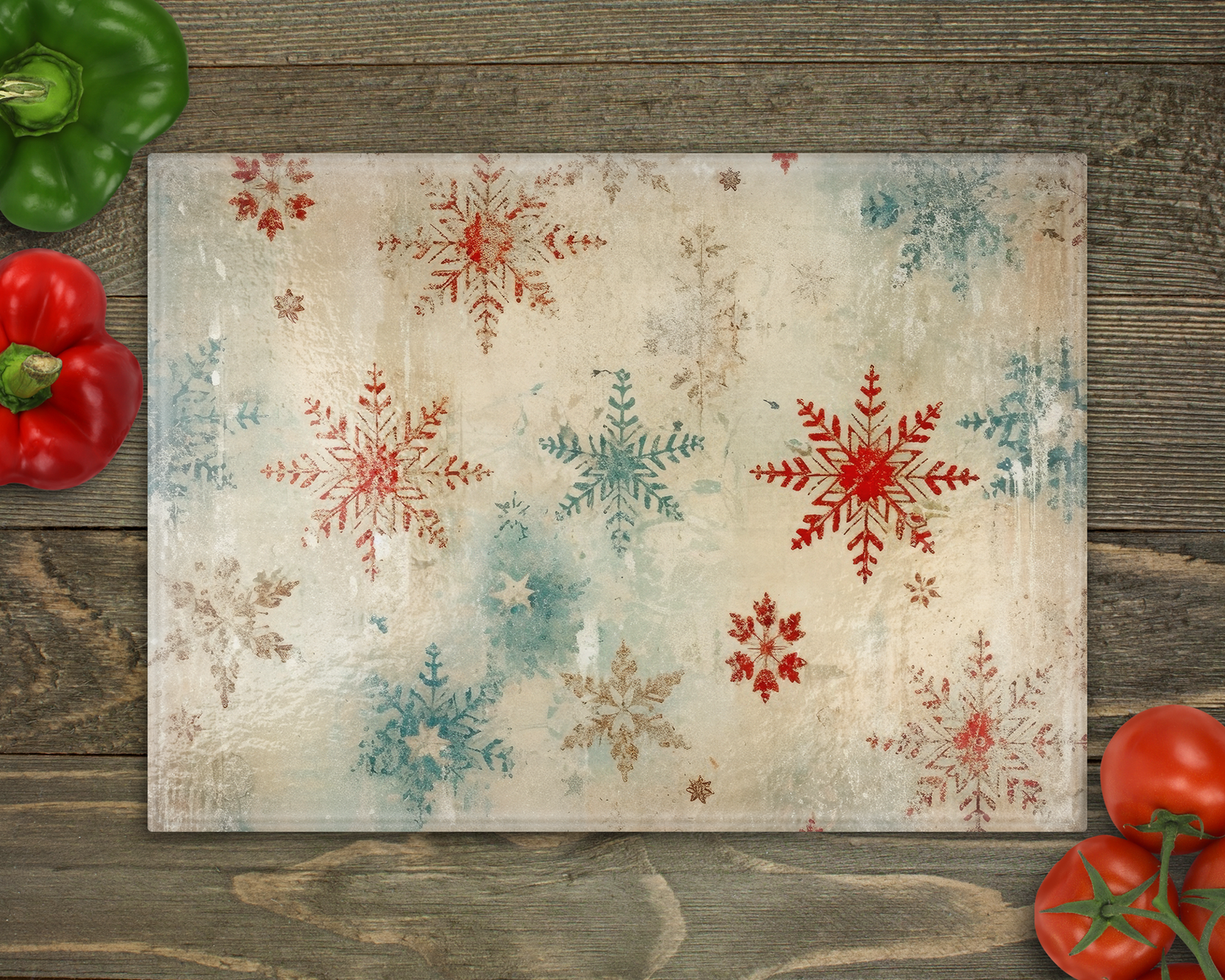 Rustic Snowflakes Glass Cutting Board