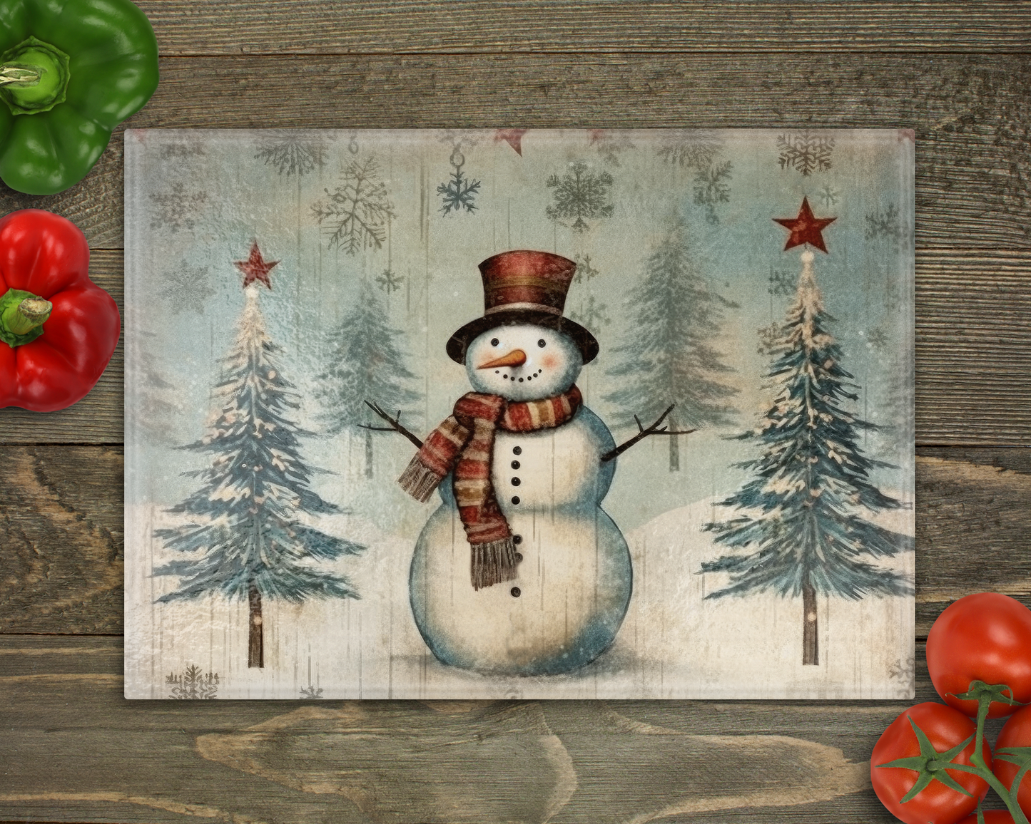 Rustic Snowman Glass Cutting Board