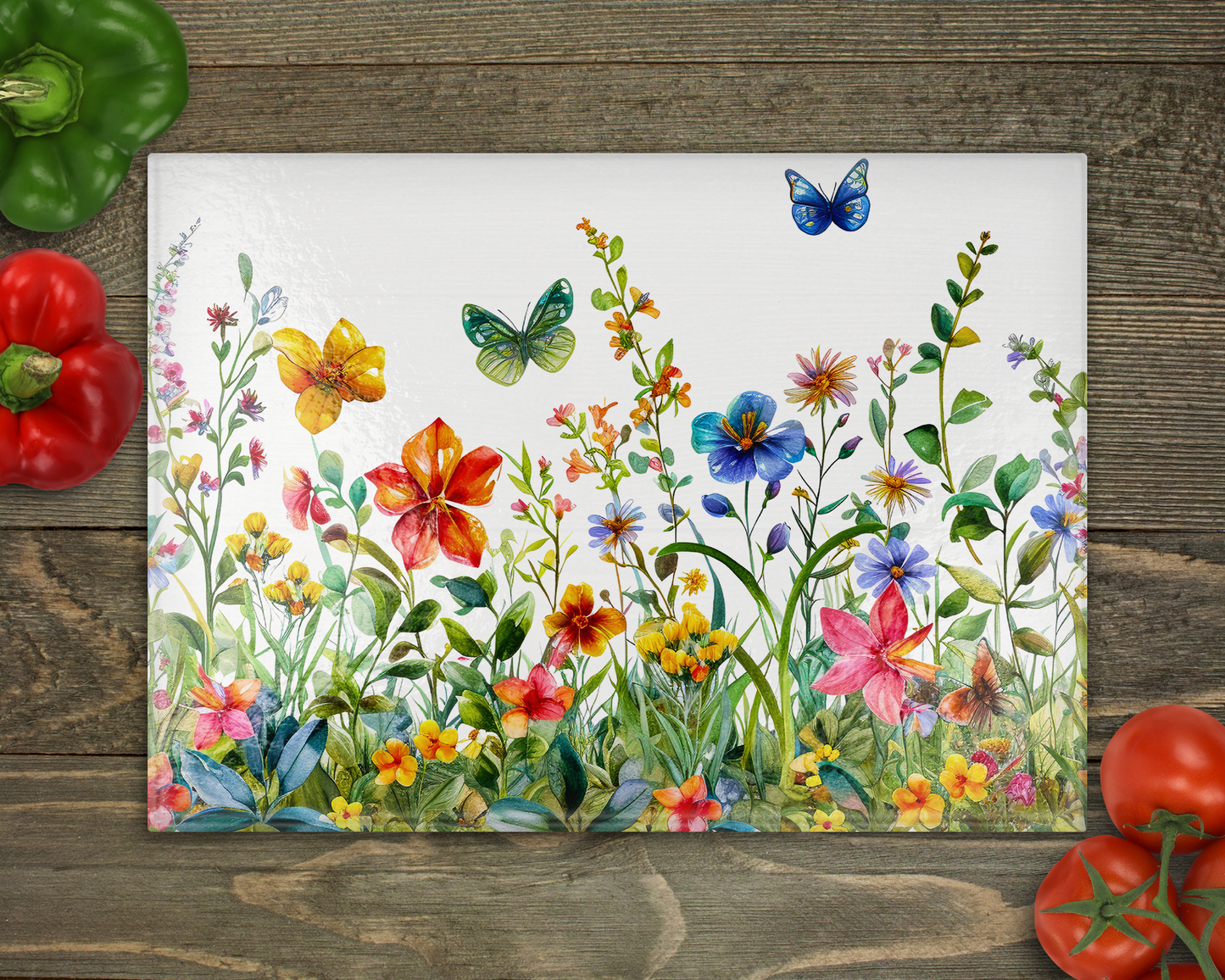 Spring Flowers Glass Cutting Board