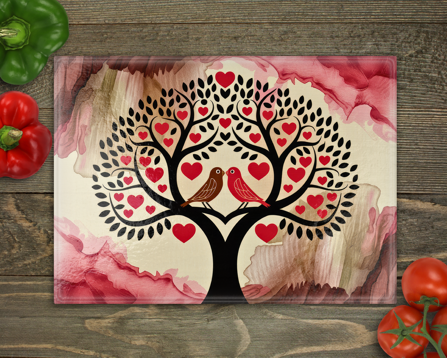 Valentine Love Birds Glass Cutting Board