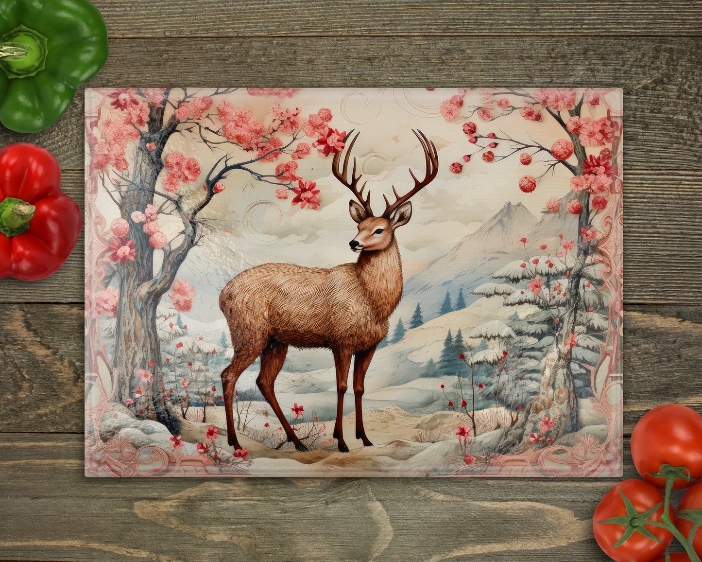 Blossom Deer Glass Cutting Board