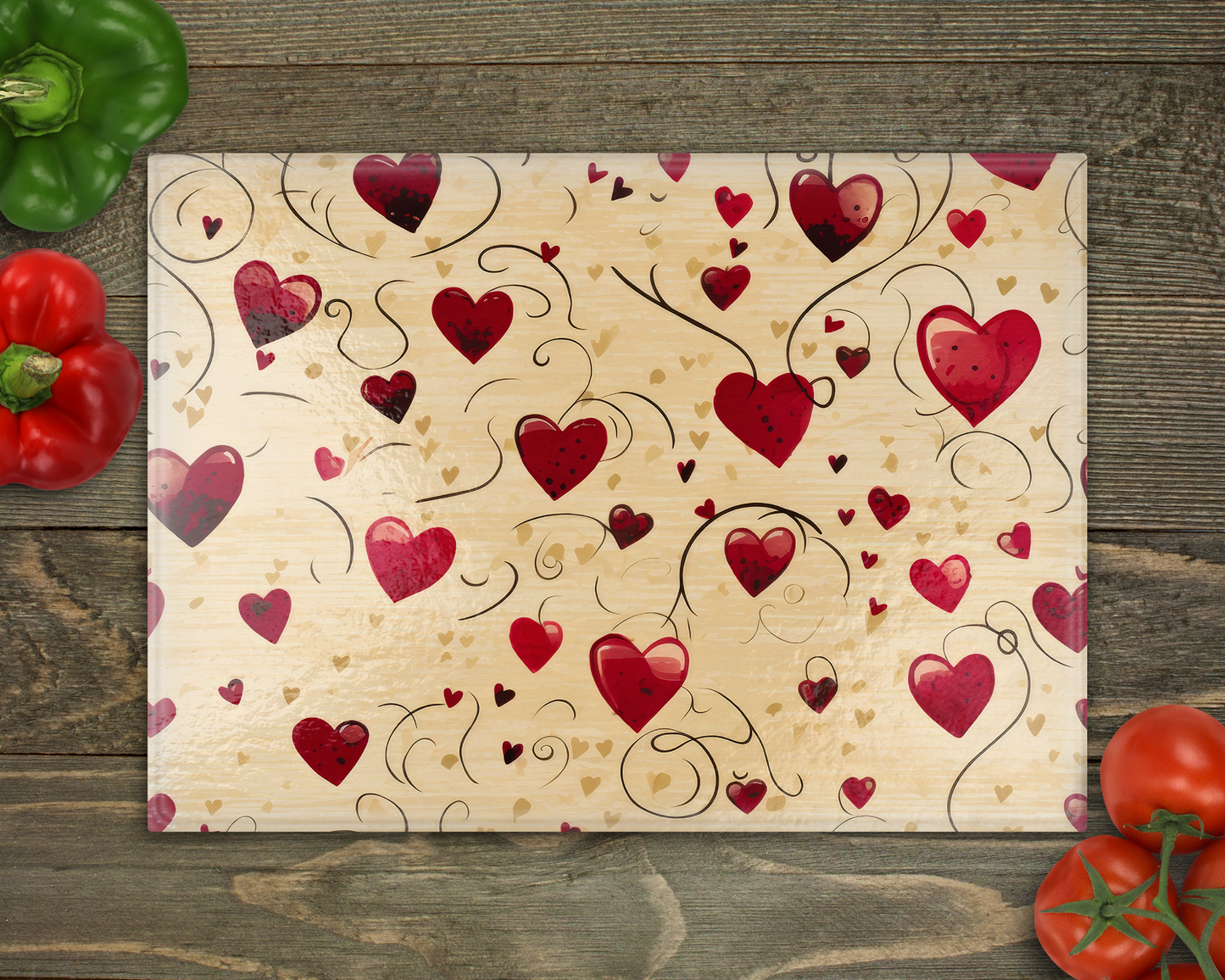 Country Hearts Glass Cutting Board