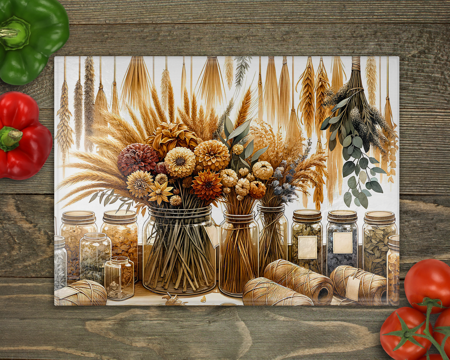 Dried Flowers Glass Cutting Board