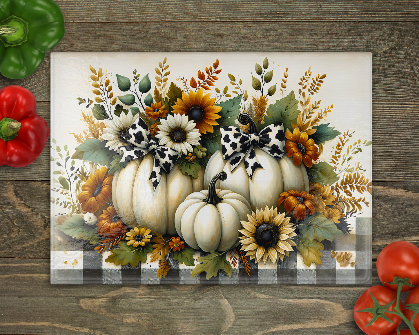 Fall White Pumpkins Glass Cutting Board