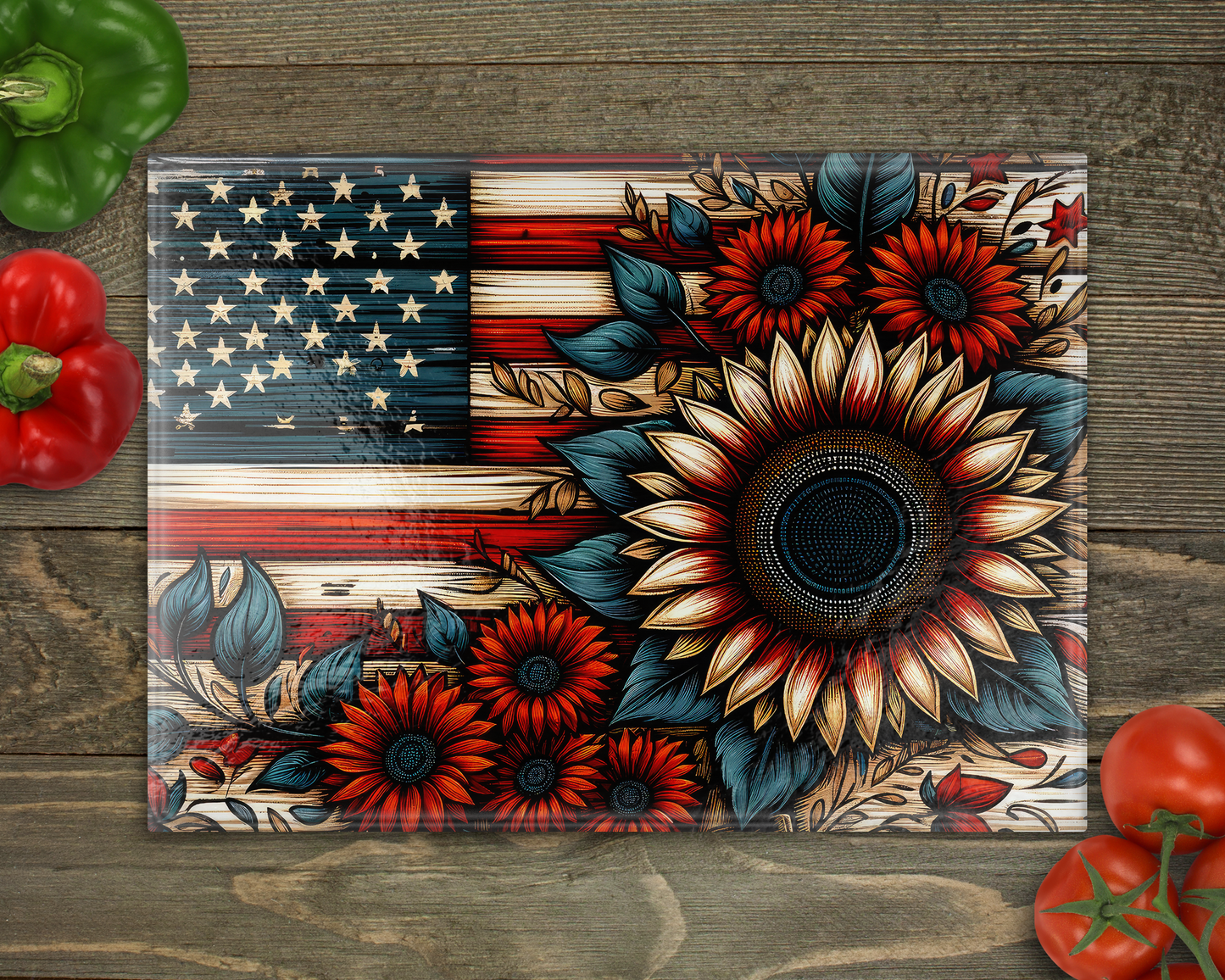 Flag Sunflower Glass Cutting Board