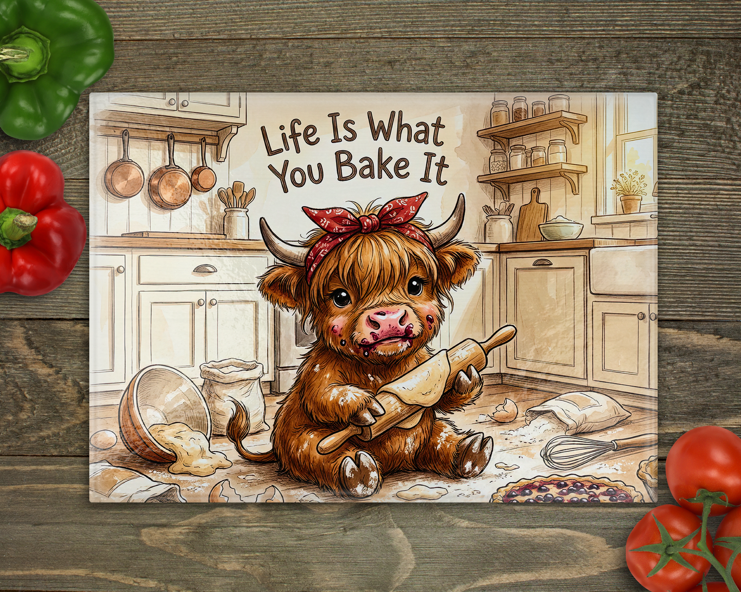Highland Cow Life Glass Cutting Board