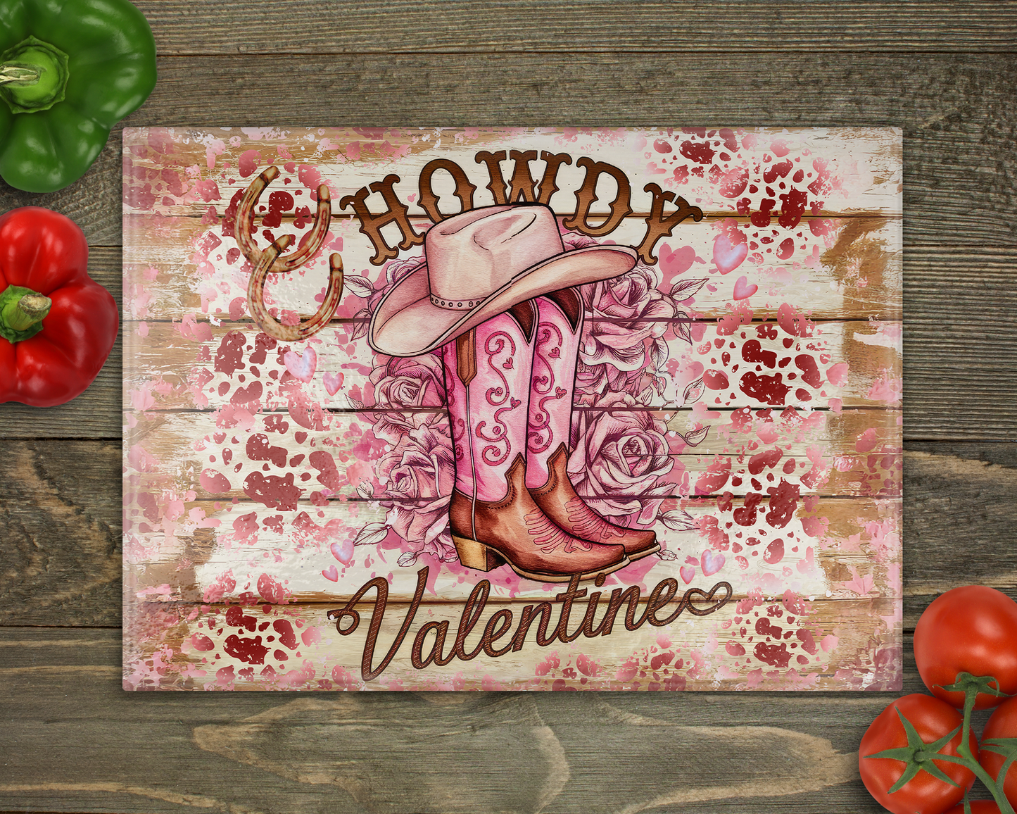 Howdy Valentine Glass Cutting Board