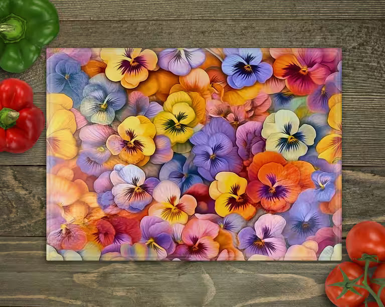 Pansies Glass Cutting Board