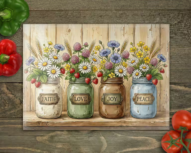 Faith Hope Joy Peace Masons Glass Cutting Board