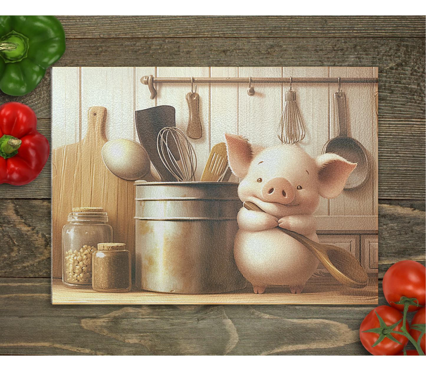 Pig Kitchen Glass Cutting Board