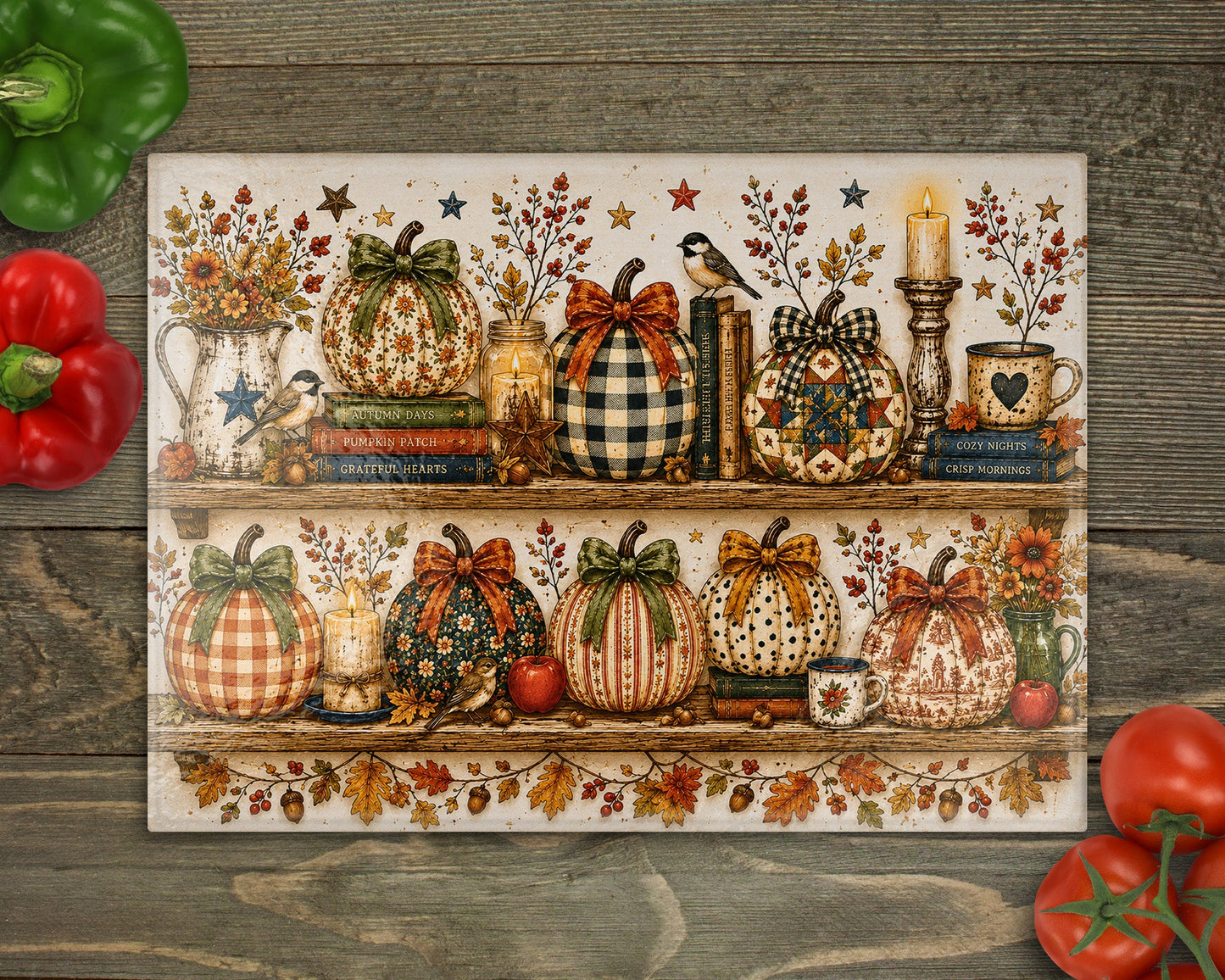 Pumpkin Books Shelf Glass Cutting Board