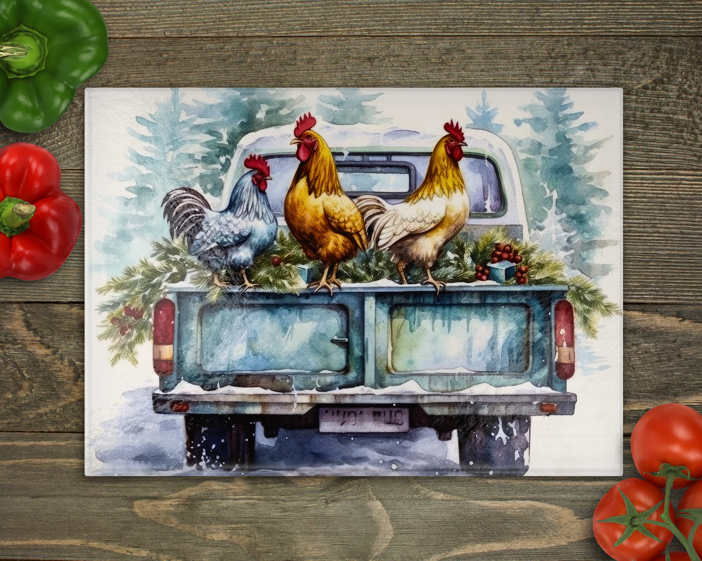 Rooster Truck Glass Cutting Board