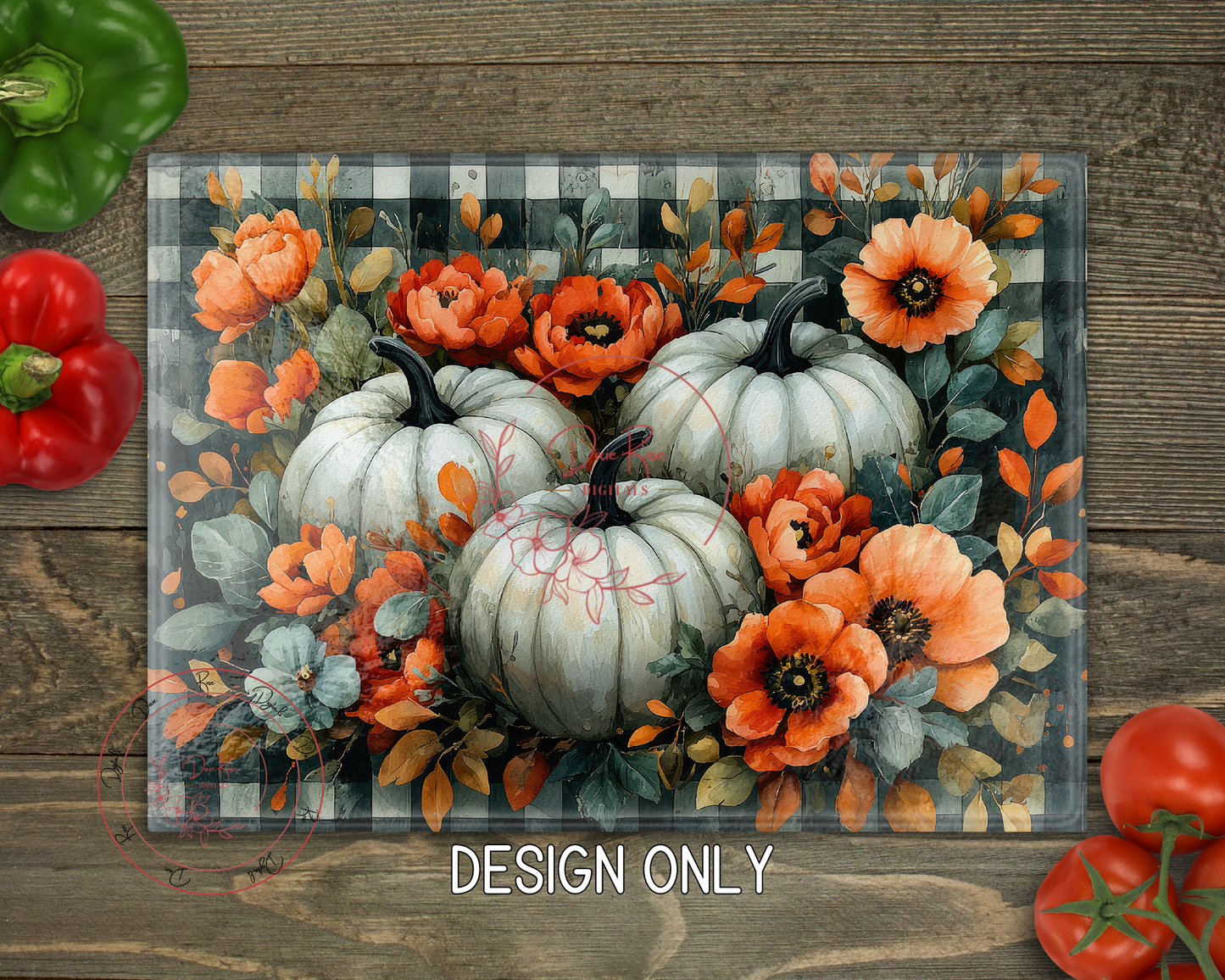 White Pumpkins Glass Cutting Board