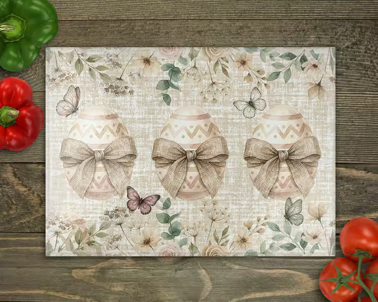 Floral Easter Eggs Glass Cutting Board