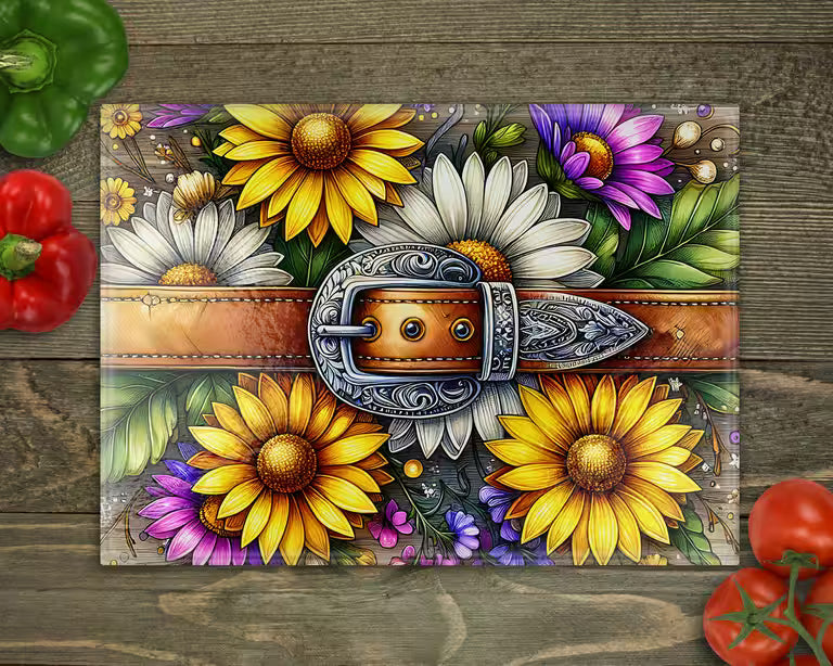 Belt Floral Glass Cutting Board
