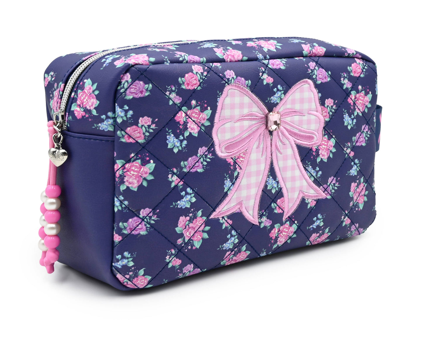 Quilted Bow Patched Floral Printed Pouch