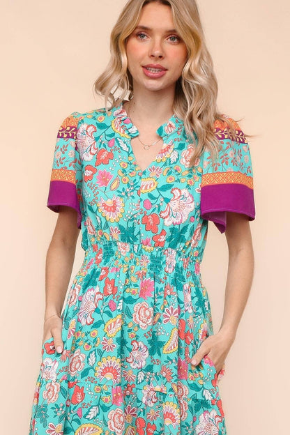 Max Floral Border Print Dress W/side Pockets