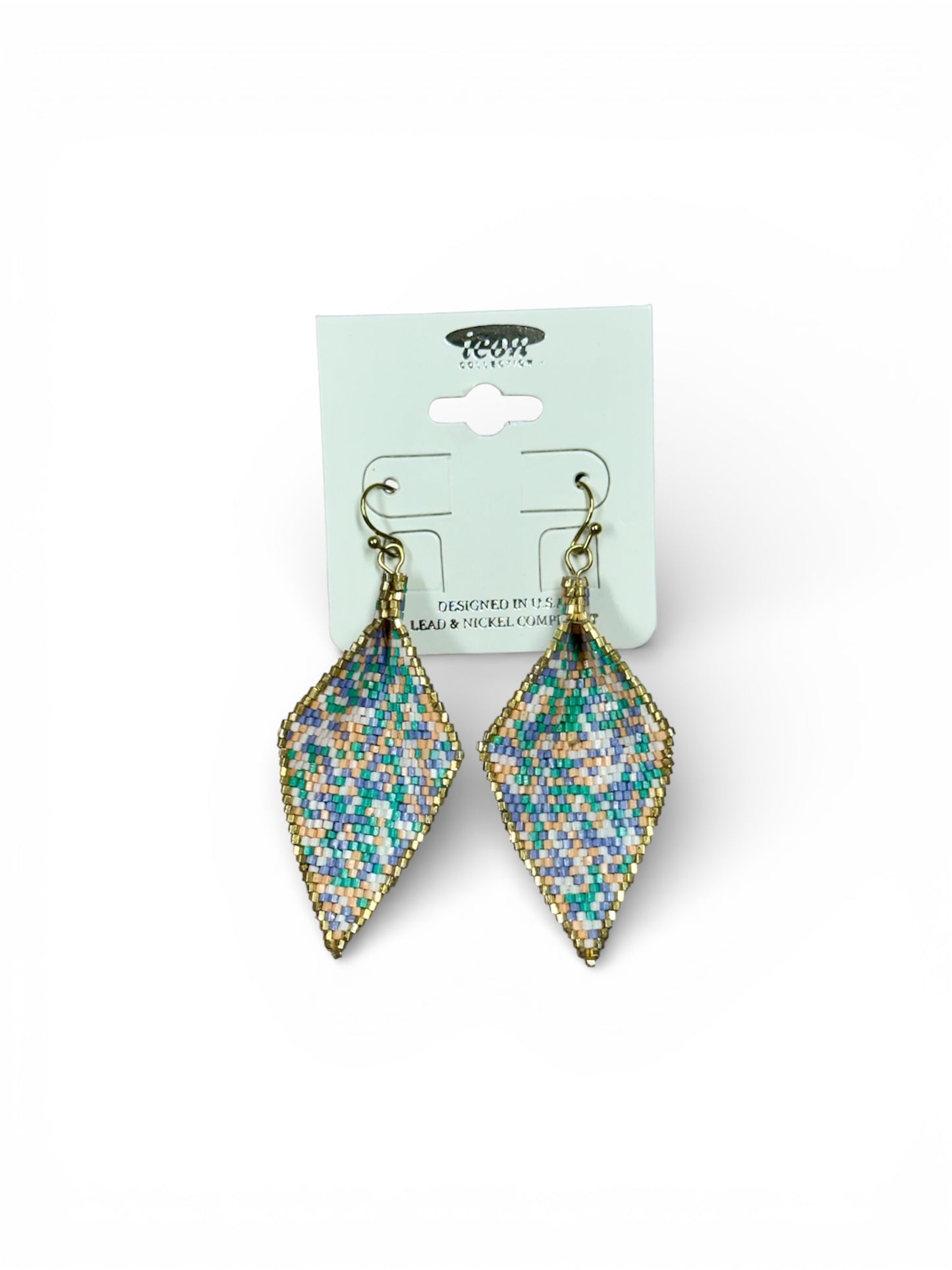 MULTICOLOR PINCHED DIAMOND SEED BEAD EARRINGS